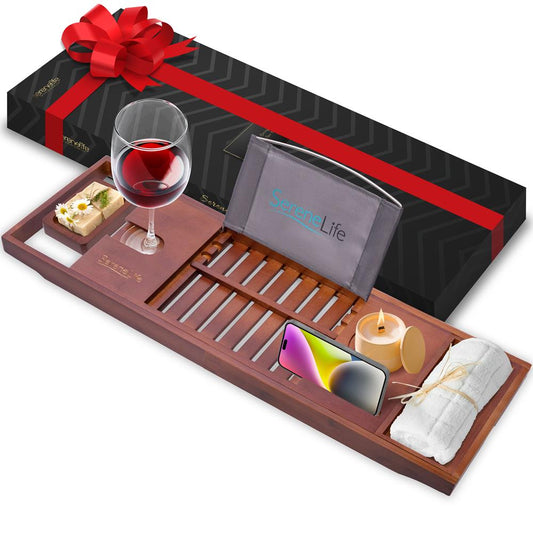 Bamboo Bathtub Caddy Comfort Extendable Tray Waterproof Brown - SLBCAD29B