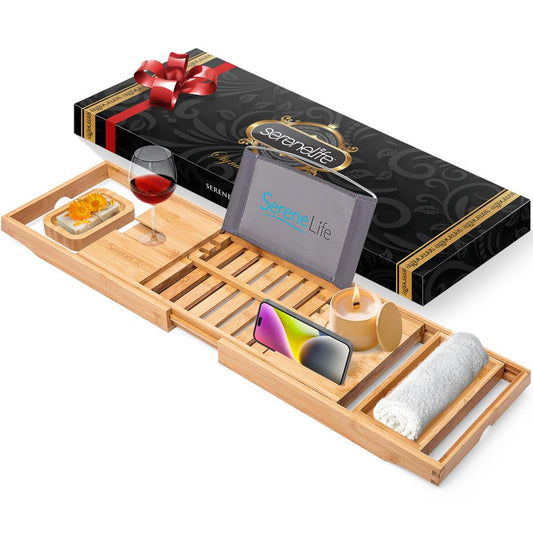 Bamboo Bathtub Caddy Comfort Extendable Tray Natural Waterproof - SLBCAD29N