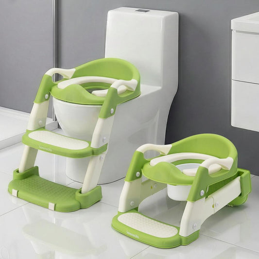 Serenelife Toddler Potty Seat With Ladder � Lightweight Portable 2-In-1 Toilet Trainer With Adjustable Step Ladder Removable Bowl Splash Guard Reward Chart And Toilet Cover � Comfortable And Safe For Easy Potty Training (Green) - SLBPST2GN
