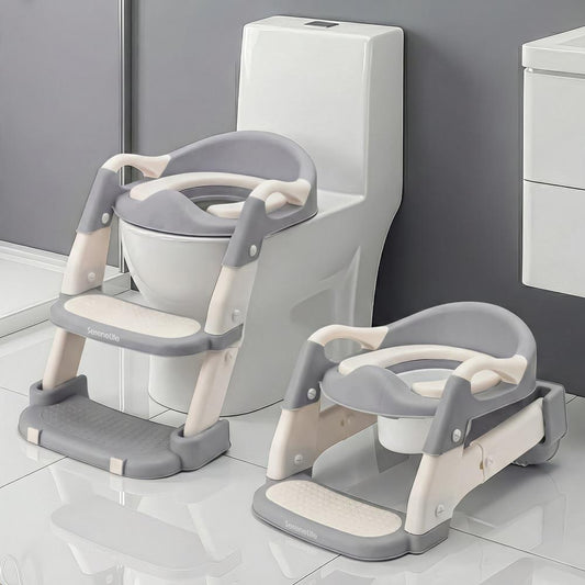 Serenelife Toddler Potty Seat With Ladder � Lightweight Portable 2-In-1 Toilet Trainer With Adjustable Step Ladder Removable Bowl Splash Guard Reward Chart And Toilet Cover � Comfortable And Safe For Easy Potty Training (Gray) - SLBPST2GY