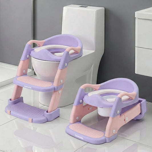 Serenelife Toddler Potty Seat With Ladder � Lightweight Portable 2-In-1 Toilet Trainer With Adjustable Step Ladder Removable Bowl Splash Guard Reward Chart And Toilet Cover � Comfortable And Safe For Easy Potty Training (Purple) - SLBPST2PR