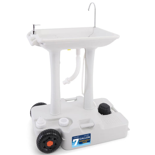 Portable Camping Sink Hands-Free Use 30L Tank Large Wheels - SLCASN25