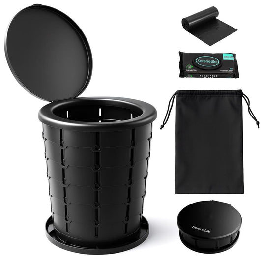 Portable Non-Slip Camping Toilet � Adjustable Height Foldable Travel Potty With Lid Strap And Carry Bag For Car Camping Outdoor Use (Black) - SLCATF1BK
