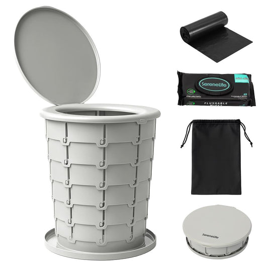 Portable Non-Slip Camping Toilet � Adjustable Height Foldable Travel Potty With Lid Strap And Carry Bag For Car Camping Outdoor Use (Gray) - SLCATF1GY