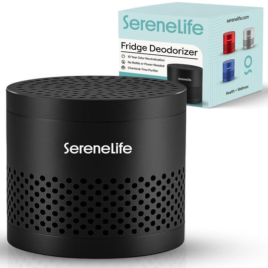 Serenelife Round Refrigerator Deodorizer Lasts Up To 10 Years More Effective Than Baking Soda - With Natural Bamboo Air Purifying Technology (Black) - SLDEOR10BK