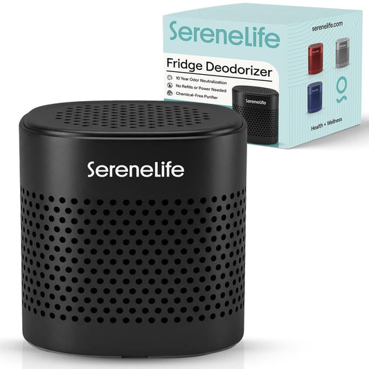 Serenelife Square Refrigerator Deodorizer Lasts Up To 10 Years More Effective Than Baking Soda - With Natural Bamboo Air Purifying Technology (Black) - SLDEOS10BK