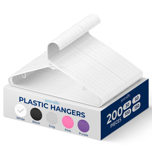 Plastic Hangers 200 Pcs Durable Slip Design Space-Saving White - SLHPL2000