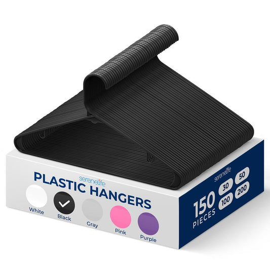 Plastic Hangers 150 Pack Space-Saving Non-Slip Design Ultra-Thin - SLHPLBLK150