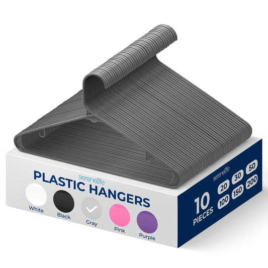 10 Pack Plastic Hangers Space-Saving Non-Slip 360� Swivel Hook Gray - SLHPLGRA10