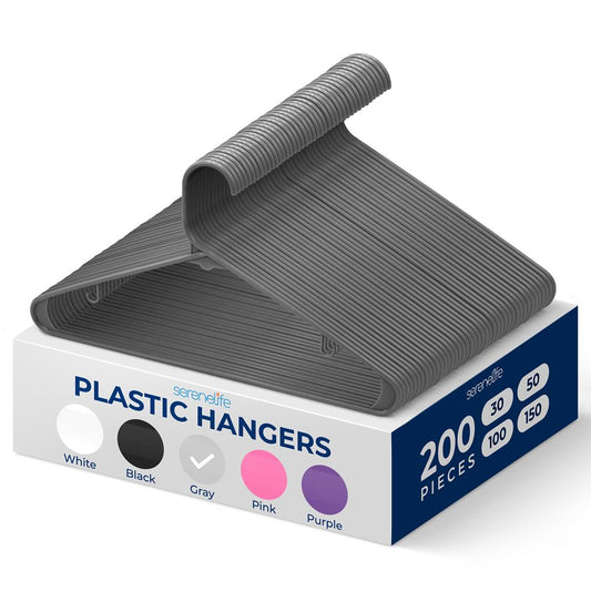 200-Pack Non-Slip Space-Saving Plastic Hangers Sturdy Gray - SLHPLGRA200