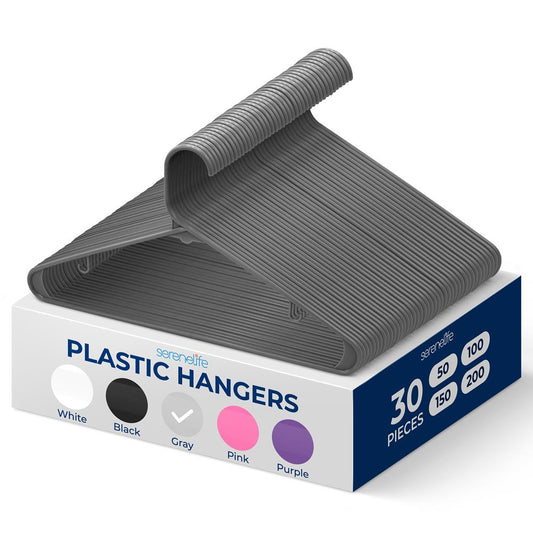 30-Pack Non-Slip Space-Saving Plastic Hangers Sturdy Gray - SLHPLGRA30