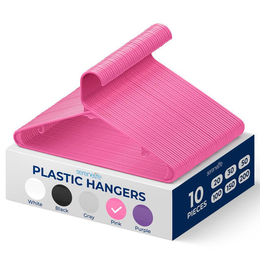 10 Pack Non-Slip Plastic Hangers Space-Saving 360� Swivel Hook Pink - SLHPLPINK10