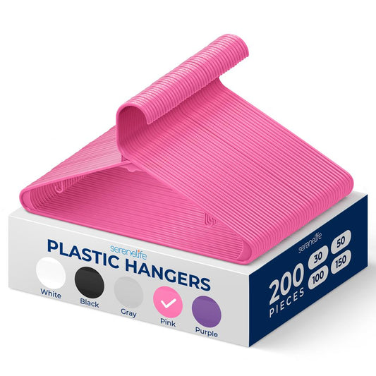 200 Pack Non-Slip Space-Saving Hangers Sturdy Plastic Pink - SLHPLPINK200