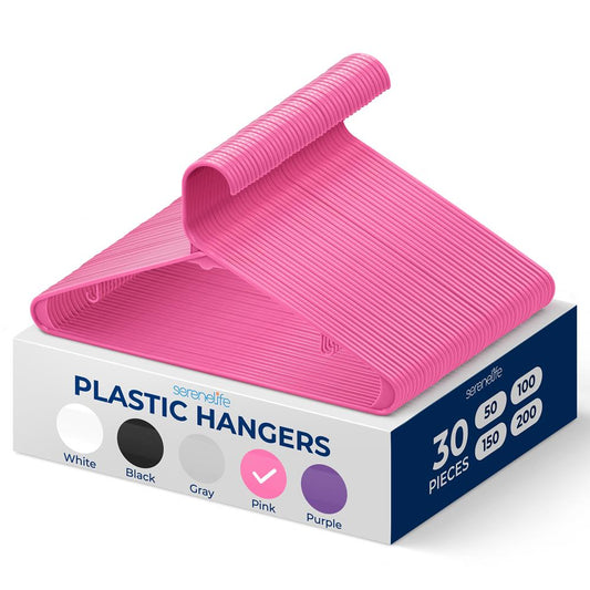30-Pack Non-Slip Plastic Hangers Space-Saving 360� Swivel Hook Pink - SLHPLPINK30
