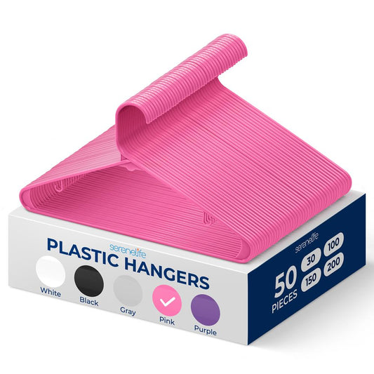 50 Pack Non-Slip Plastic Hangers Space-Saving Pink 360� Swivel Hook - SLHPLPINK50