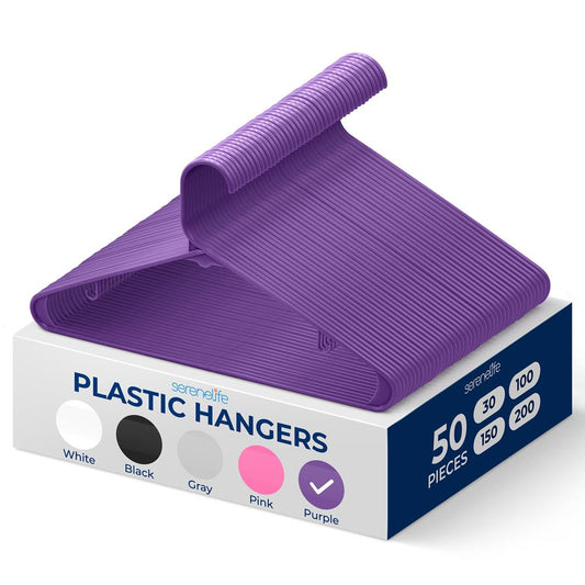 50 Pack Non-Slip Space-Saving Plastic Hangers Sturdy Purple - SLHPLPURL50