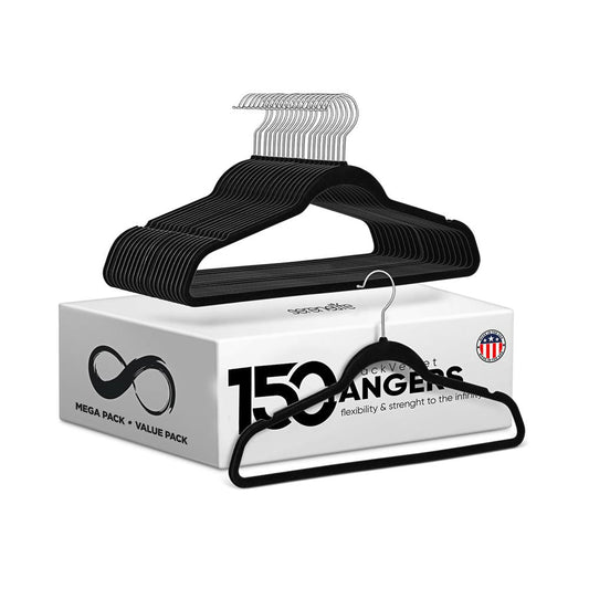 Velvet Non-Slip Hangers 150-Pack Heavy Duty 360� Swivel Hook Black - SLHVEL1150