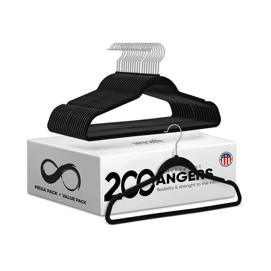 200-Pack Velvet Hangers Non-Slip 360� Swivel Hook Space-Saving Black - SLHVEL200