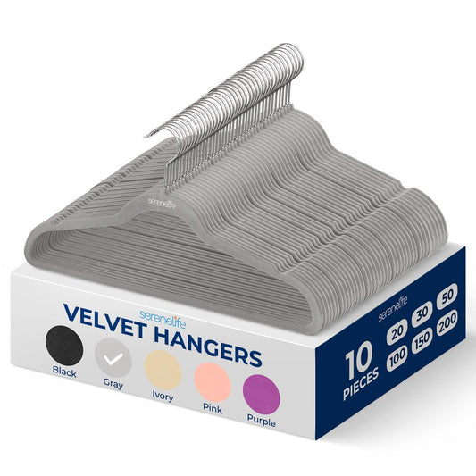 Velvet Hangers 10 Pack - Non-Slip Space-Saving 360� Swivel Hook Grey - SLHVELGRY10