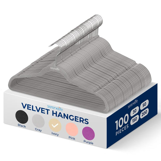 Velvet Hangers 100-Pack Non-Slip Space-Saving 360� Swivel Gray - SLHVELGRY100