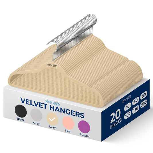 20 Pack Velvet Hangers - Non-Slip Space-Saving 360� Swivel Ivory - SLHVELIVOR20