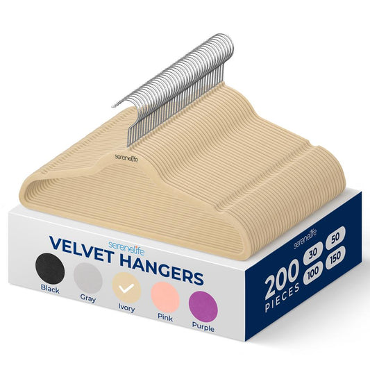 200-Pack Velvet Hangers Non-Slip 360� Swivel Hook Ivory - SLHVELIVOR200