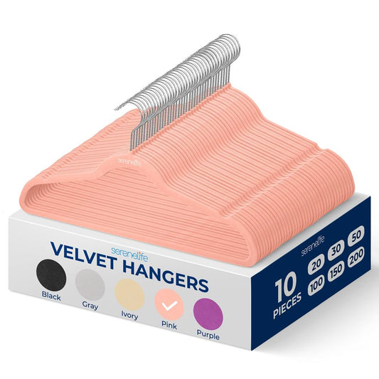 10-Pack Velvet Hangers Non-Slip Space-Saving 360� Swivel Hook Pink - SLHVELPIK10