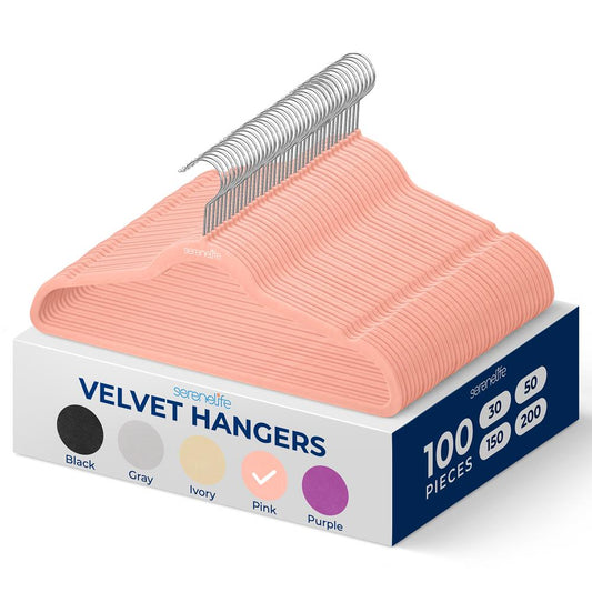 100 Velvet Hangers - Non-Slip Space-Saving 360� Swivel Hook Pink - SLHVELPIK100