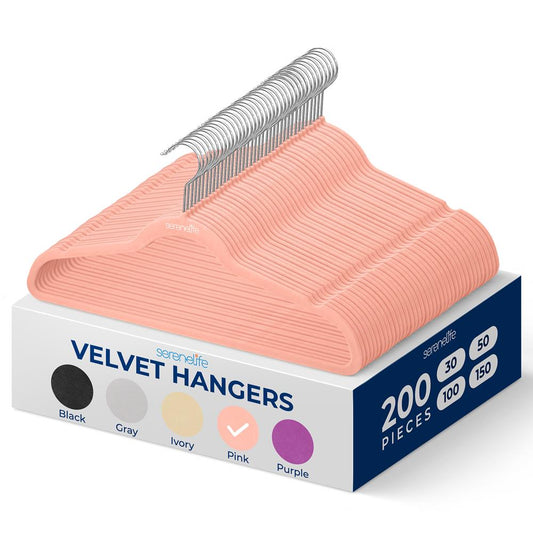 200 Velvet Hangers Non-Slip Space-Saving 360� Swivel Hook Pink - SLHVELPIK200