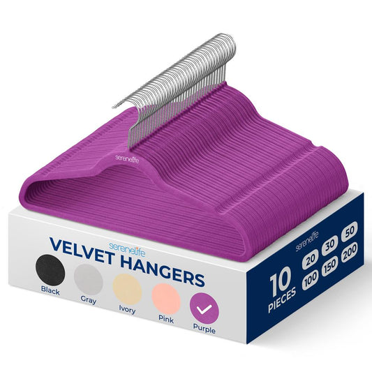 Velvet Hangers 10-Pack Non-Slip 360� Swivel Hook Space-Saving Purple - SLHVELPURP10