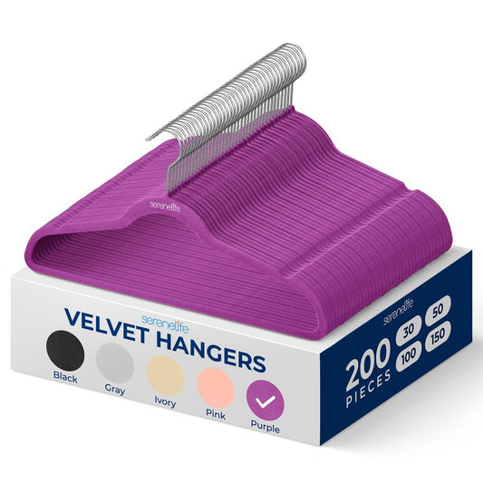 200 Velvet Hangers Non-Slip Space-Saving 360� Swivel Hook Purple - SLHVELPURP200