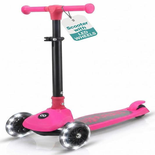 3-Wheel Kids Scooter Foldable LED Wheels Adjustable Handlebar Pink - SLKSC11PN