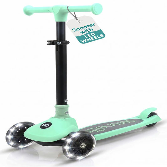 3-Wheel Kids Scooter Foldable LED Wheels Lean-to-Steer Mint Green - SLKSC13MG