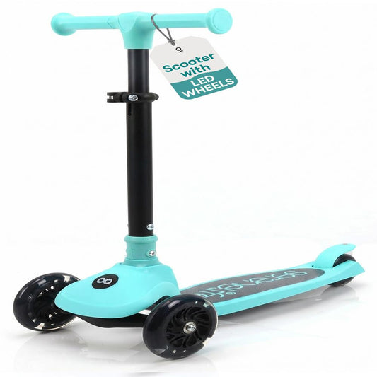 3-Wheel Kids Scooter LED Wheels Foldable Seat Adjustable Handlebar Blue - SLKSC14AQ
