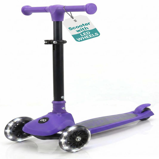 3-Wheel Kids Scooter Foldable LED Wheels Lean-to-Steer Purple - SLKSC16PR