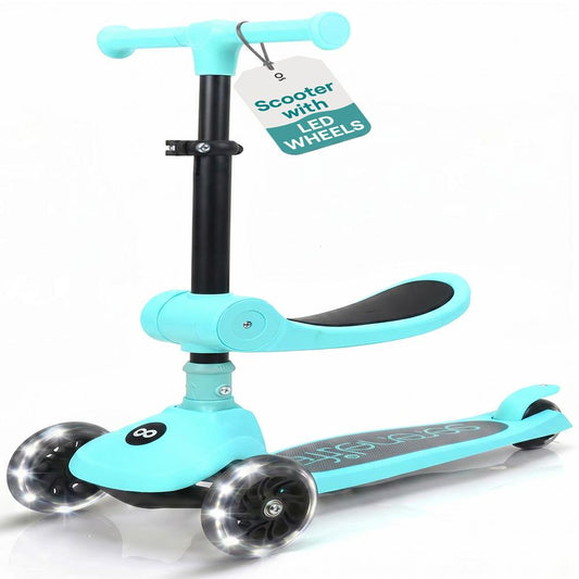 3-Wheel Kids Scooter Foldable Seat LED Wheels Adjustable Handlebar Turquoise Blue - SLKSC24AQ