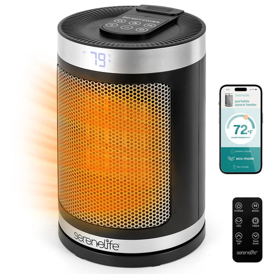 Indoor Electric Heater With Wi-Fi FunctionThermostat Remote Digital Display 12H Timer 3 Heating Modes Fast & Safe Ptc Ceramic Heating (Black) - SLSPCHTRW3BK