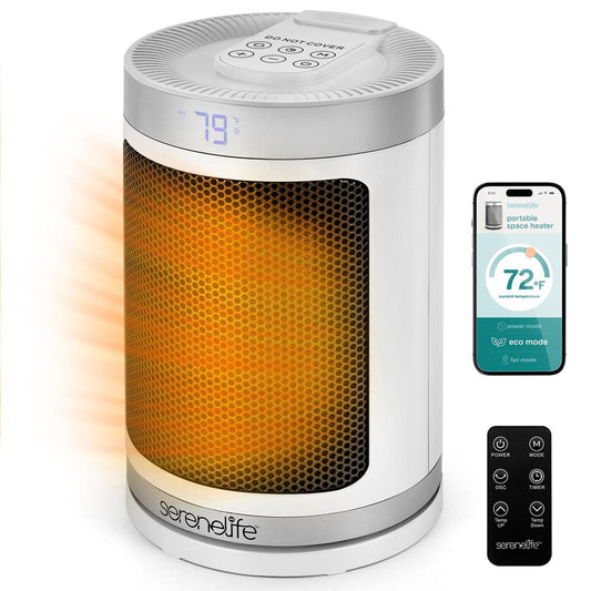 Portable Space Heater - Indoor Electric Heater With Wi-Fi FunctionThermostat Remote Digital Display 12H Timer 3 Heating Modes Fast & Safe Ptc Ceramic Heating For Home Office Bedroom (White) - SLSPCHTRW3WH