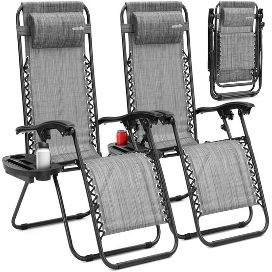Zero Gravity Chairs Set of 2 Ultimate Comfort Steel Mesh Gray - SLZGHGRY87