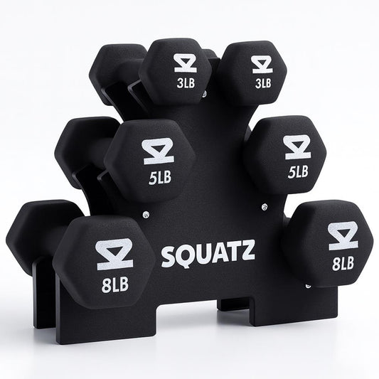 Neoprene Dumbbell Set With Stand � 32 Lb Total (3 5 8 Lb Weights) Anti-Slip Hex Design Compact Storage Rack Included (Black) - SQDBT30BK